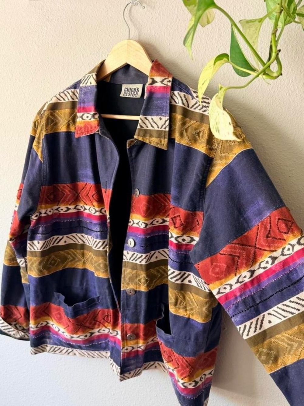 Chico's vintage 90s multi coloured button up jacket. Southwest design, medium